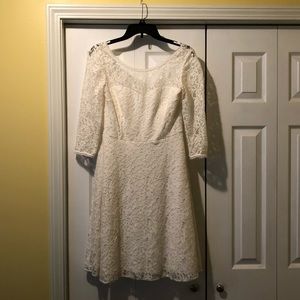 WHBM white lace 3/4 sleeve dress with pockets